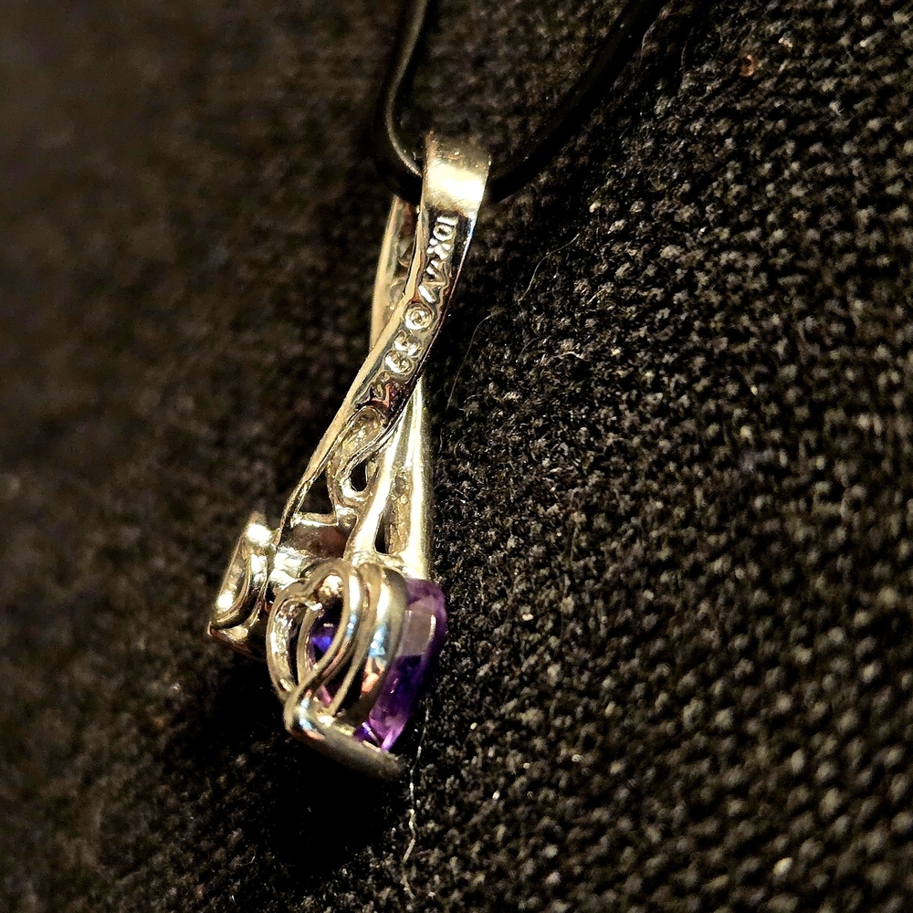 Elegant Heart-Shaped Amethyst & Diamond Accent Swirl Pendant - Picture 6 of 6